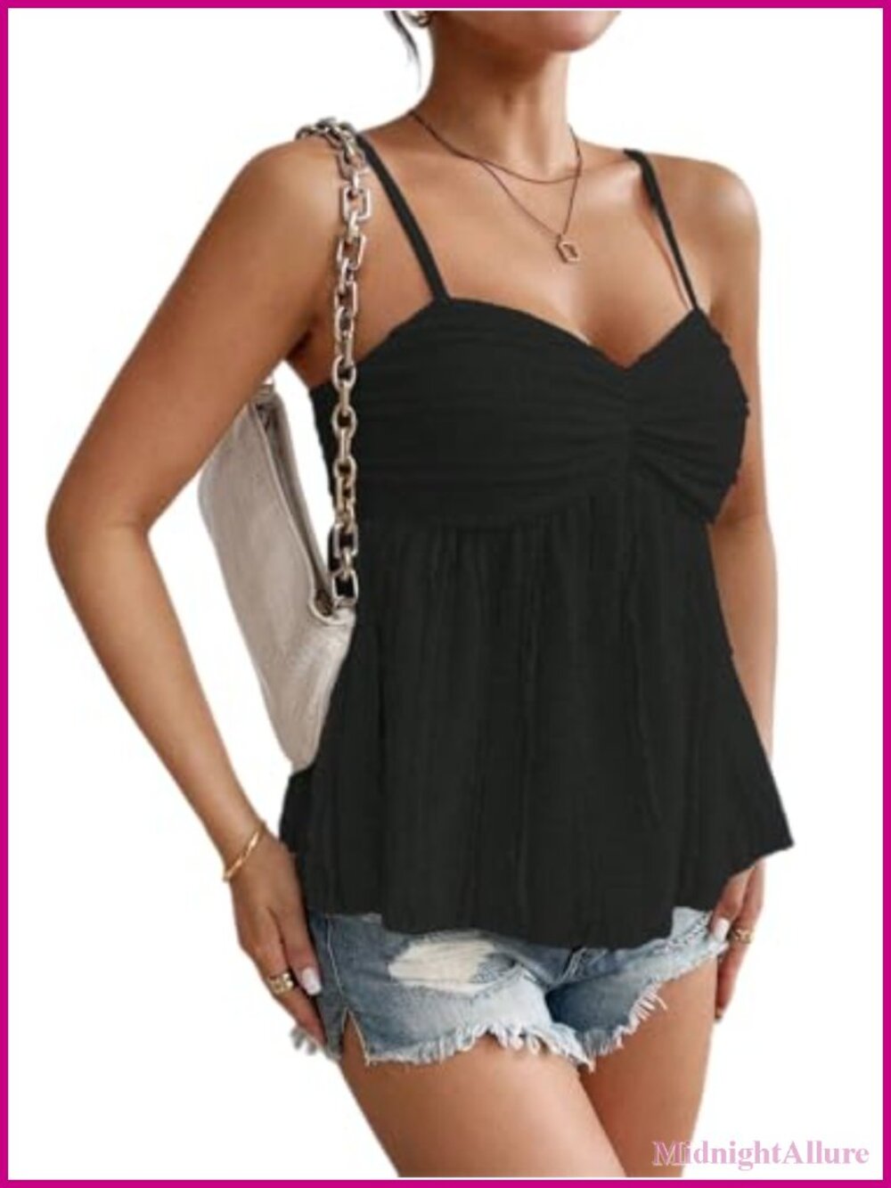 Women's Babydoll Peplum Tank Top Lace Ruffle Spaghetti Strap Camisole